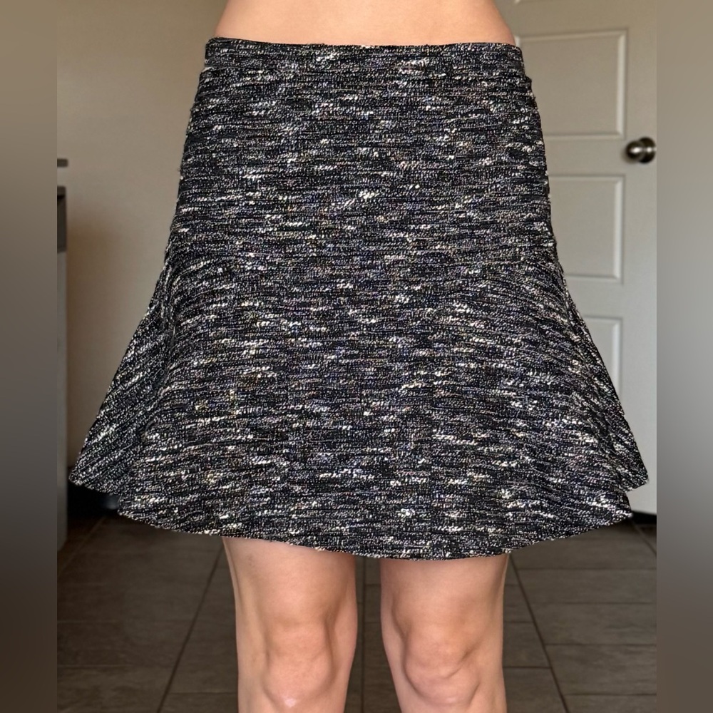 J. Crew Tweed Black Grey And White Wool Mini Skirt 0